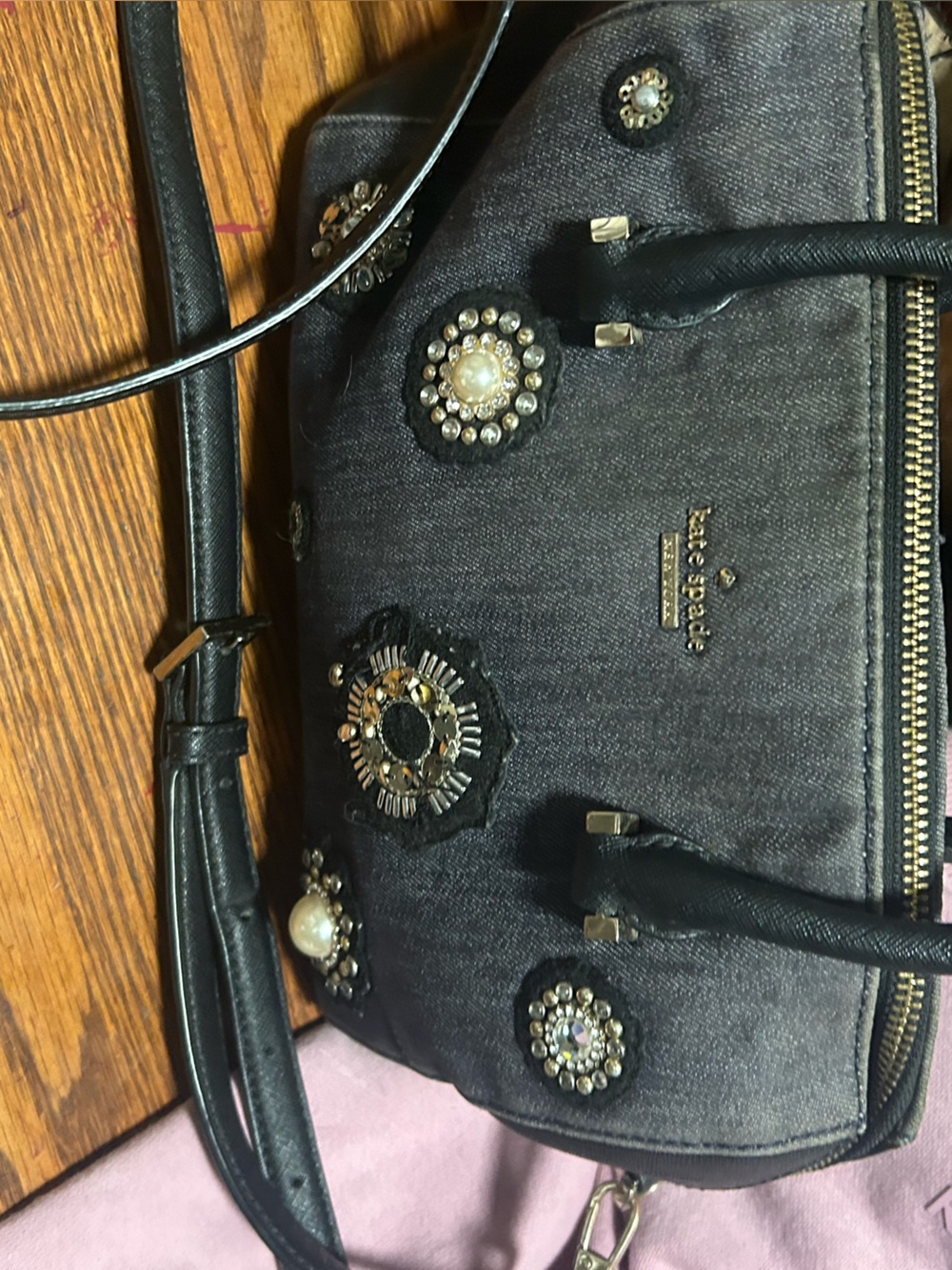 kate spade Black and Gray Jeweled Satchel